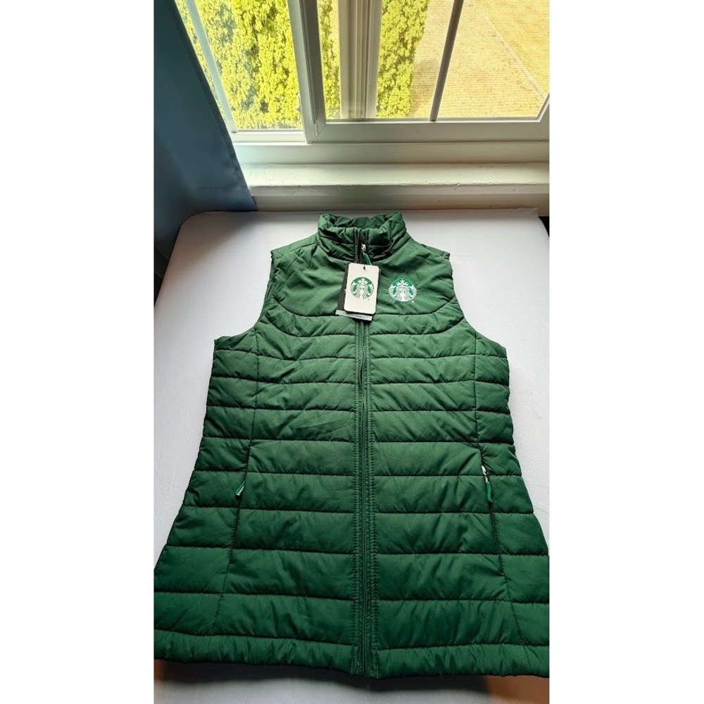 NWT Cozy with Coffee Starbucks Women's Puffer Vest Embroidered Logo - Large